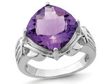 6.50 Carat (ctw) Natural Cushion-Cut Amethyst Ring in Sterling Silver